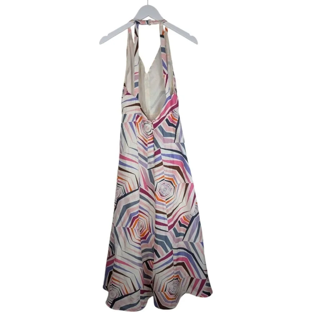 NWT Kate Spade Dress Geobrella‎ Silk Linen Halter Multicolor A Line 6